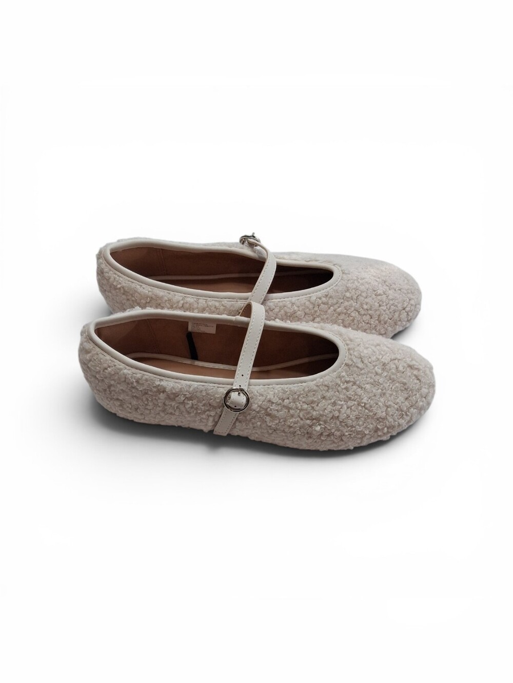 No Boundaries Cream Off-White Faux-Shearling Mary Jane Flats Women's Size 11